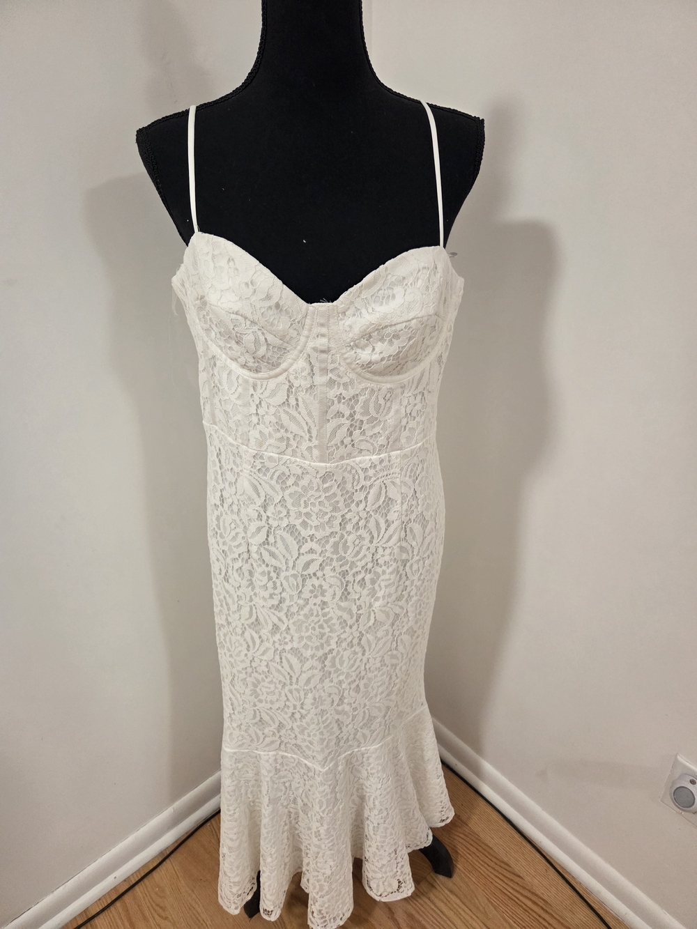 Lulu's White Strapless Lace Mermaid Midi Dress